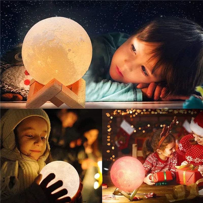 Luminária Lunar 3D com Controle por LED recarregável.