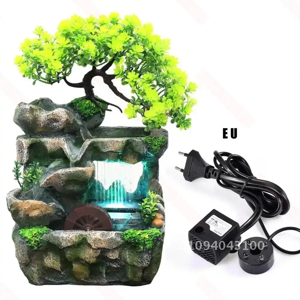 Fonte Zen de Água com Desing de Bonsai e água corrente