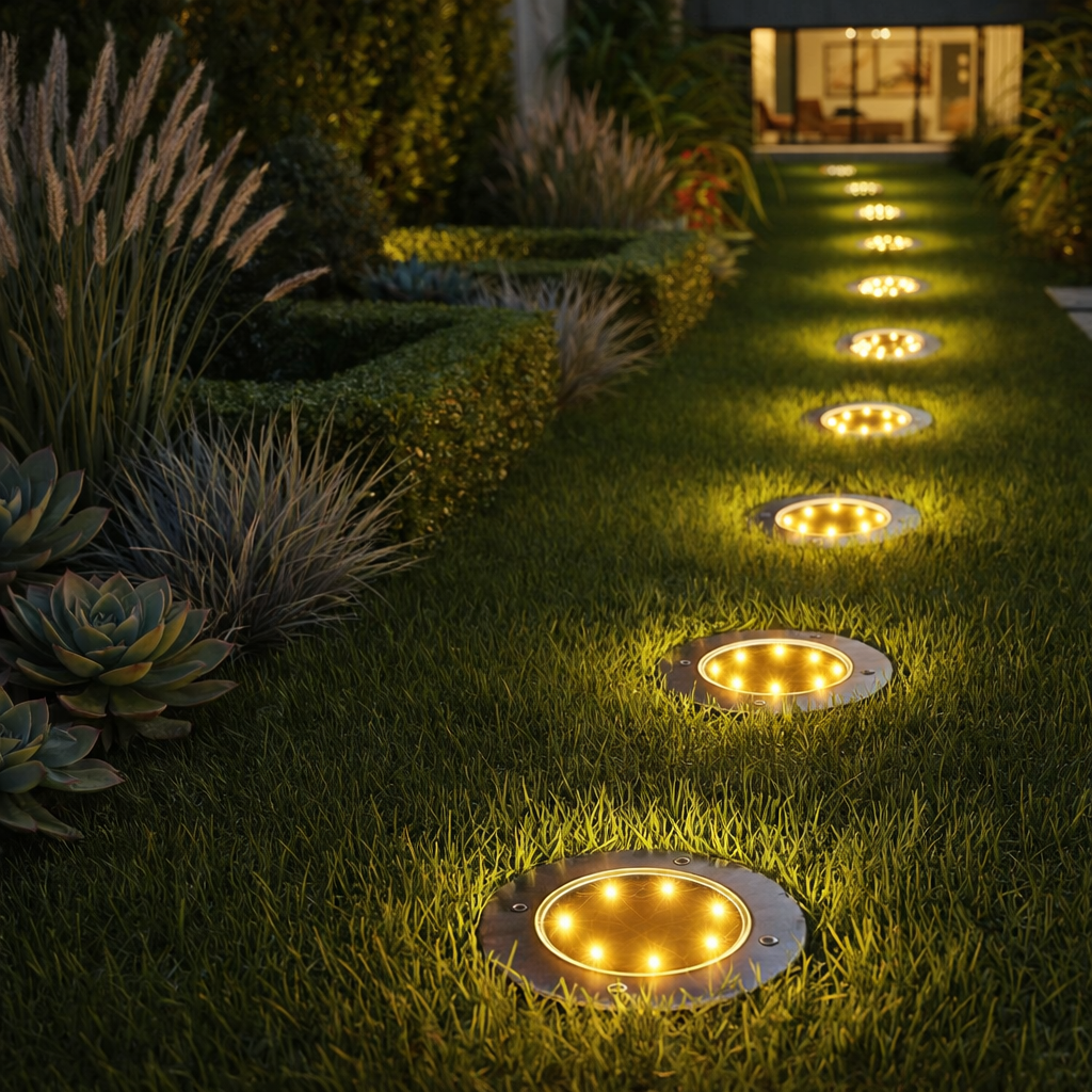 Kit 4 Luminárias Solares para Jardim LED Alto Brilho – Luz Amarela