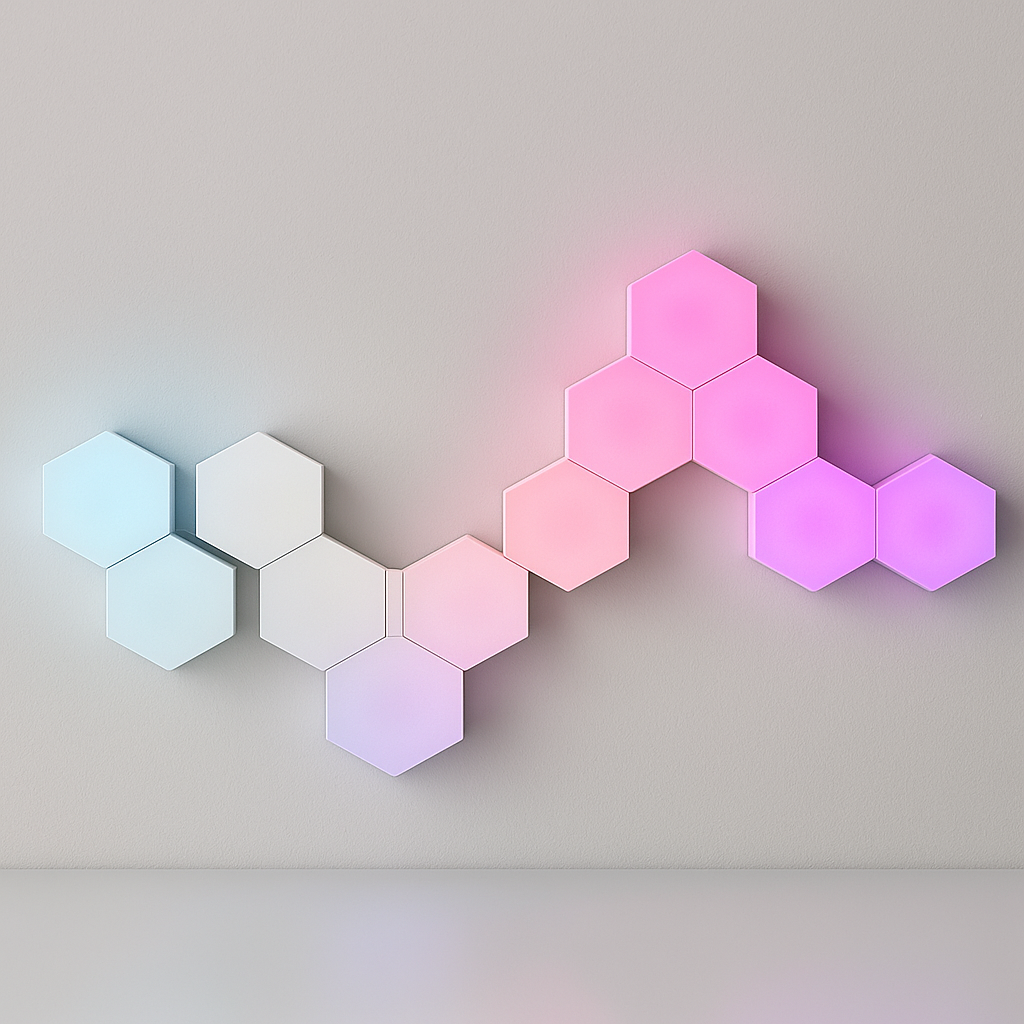 Luminária Inteligente Quantum Hexagonal RGB+| Painel Modular Neon LED para Parede DIY