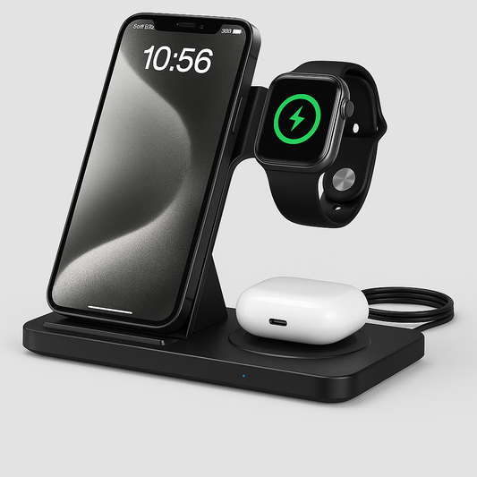 Carregador Sem Fio 3 em 1 Dobrável – iPhone, Apple Watch e AirPods | Samsung
