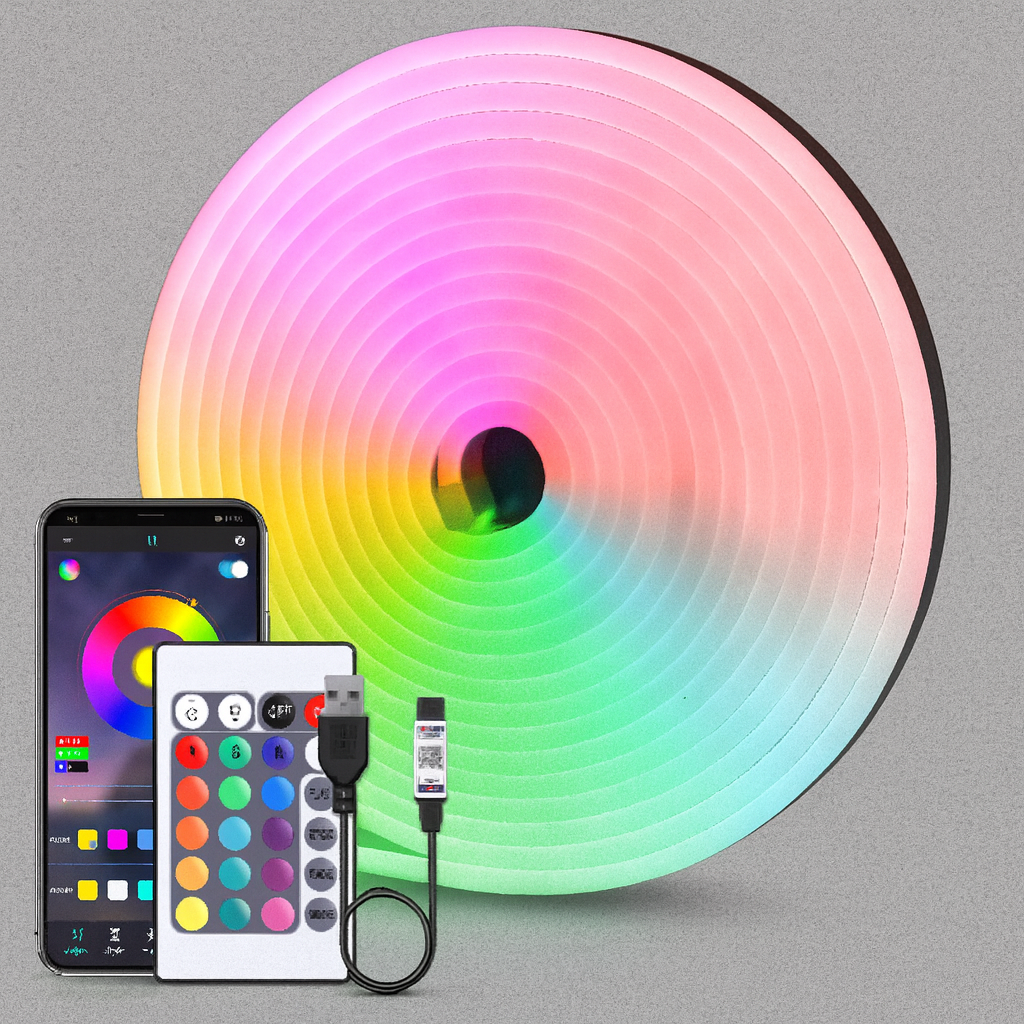 Fita LED Neon RGB 5V com Controle Remoto e Bluetooth| À Prova d’Água