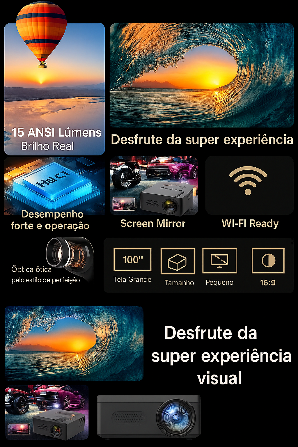 Projetor Portátil YT100 Mini Android WiFi – Cinema em Qualquer Lugar!