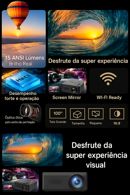 Projetor Portátil YT100 Mini Android WiFi – Cinema em Qualquer Lugar!