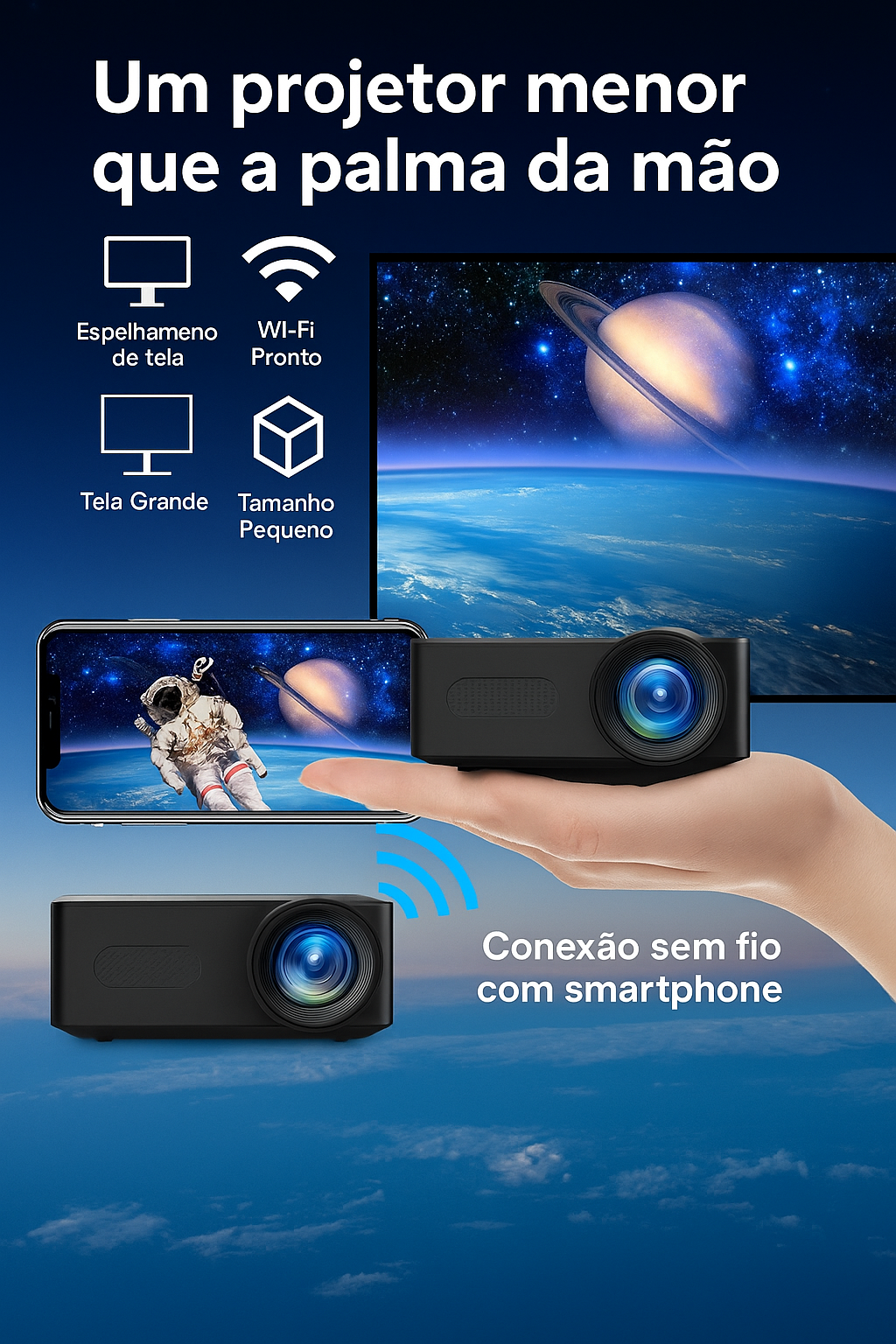 Projetor Portátil YT100 Mini Android WiFi – Cinema em Qualquer Lugar!