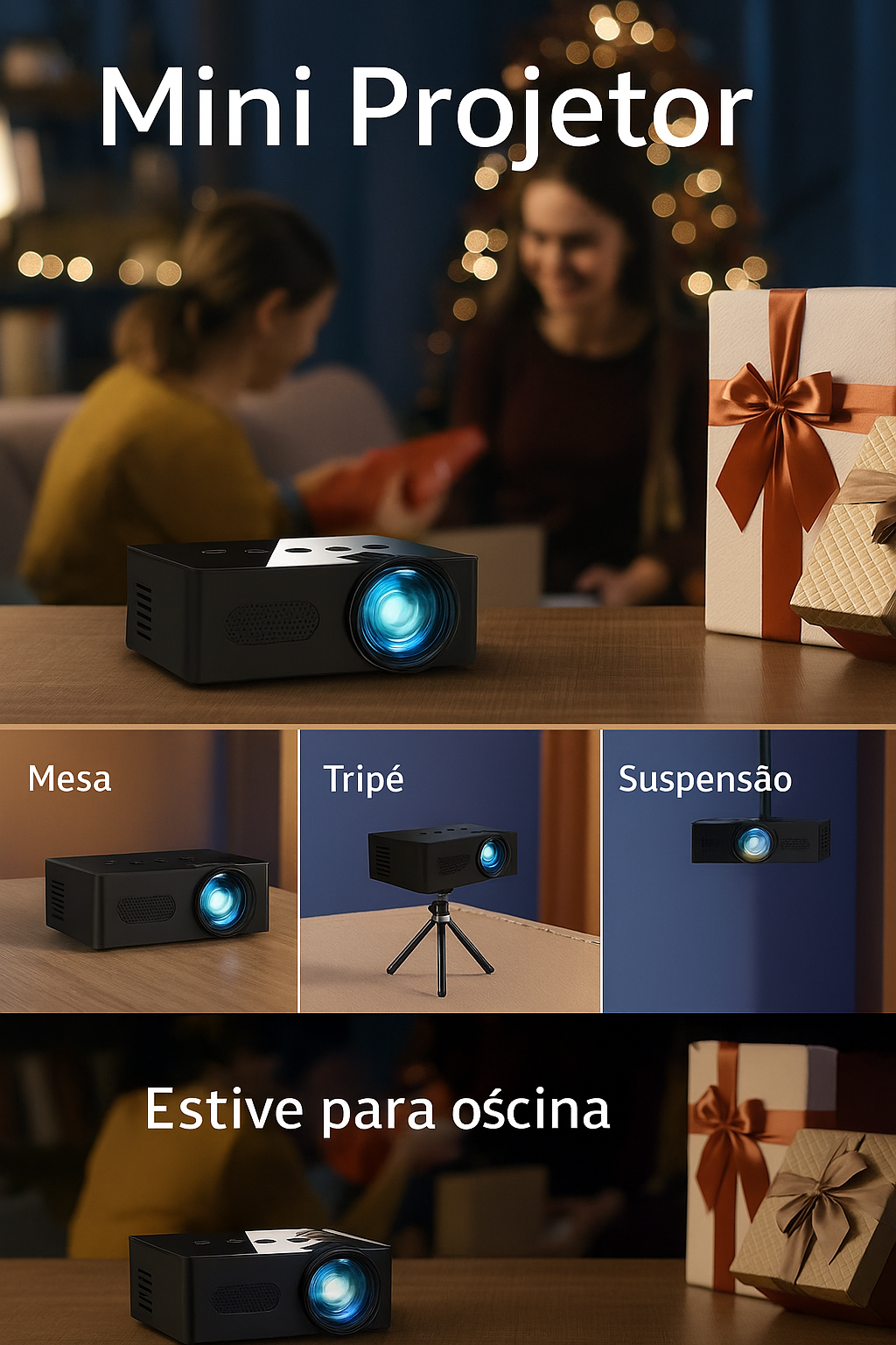Projetor Portátil YT100 Mini Android WiFi – Cinema em Qualquer Lugar!