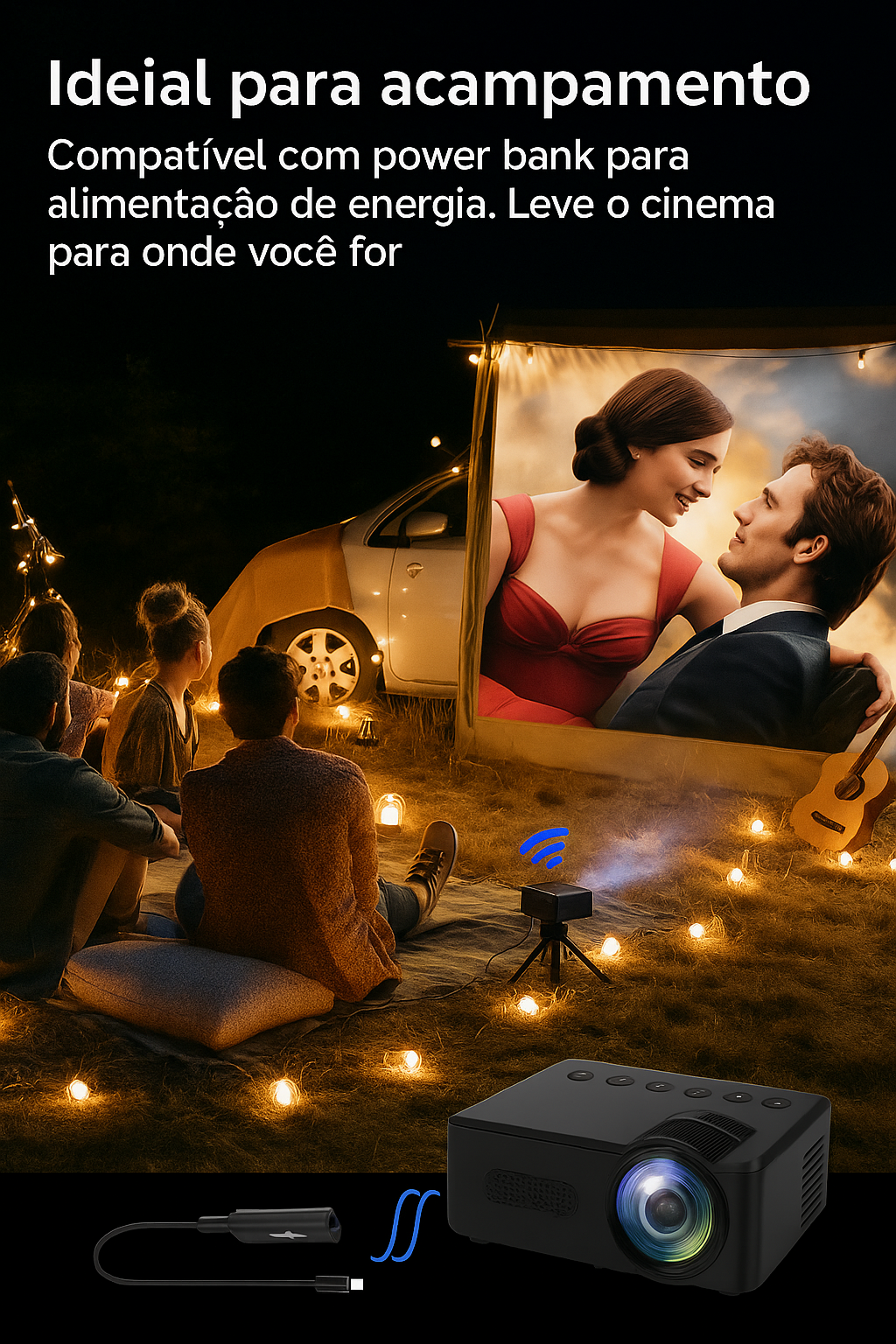 Projetor Portátil YT100 Mini Android WiFi – Cinema em Qualquer Lugar!