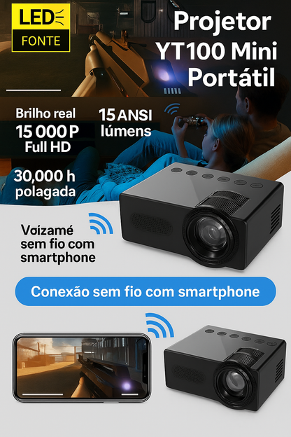 Projetor Portátil YT100 Mini Android WiFi – Cinema em Qualquer Lugar!