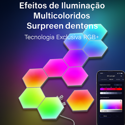 Luminária Inteligente Quantum Hexagonal RGB+| Painel Modular Neon LED para Parede DIY