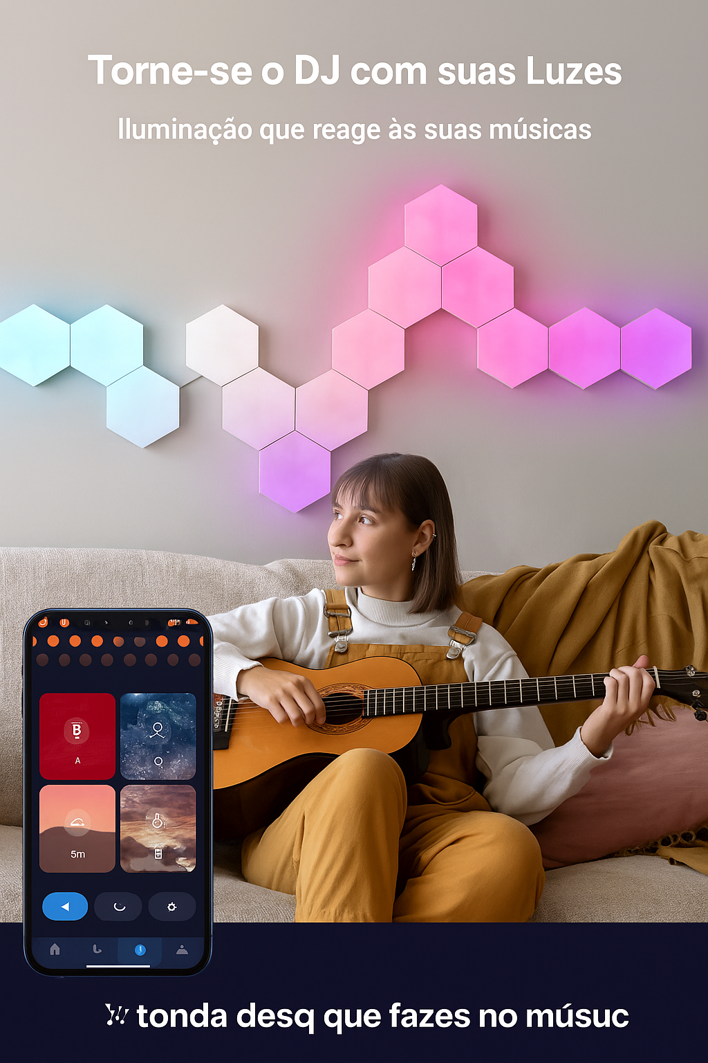 Luminária Inteligente Quantum Hexagonal RGB+| Painel Modular Neon LED para Parede DIY