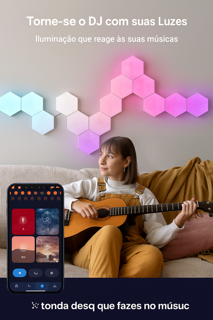 Luminária Inteligente Quantum Hexagonal RGB+| Painel Modular Neon LED para Parede DIY