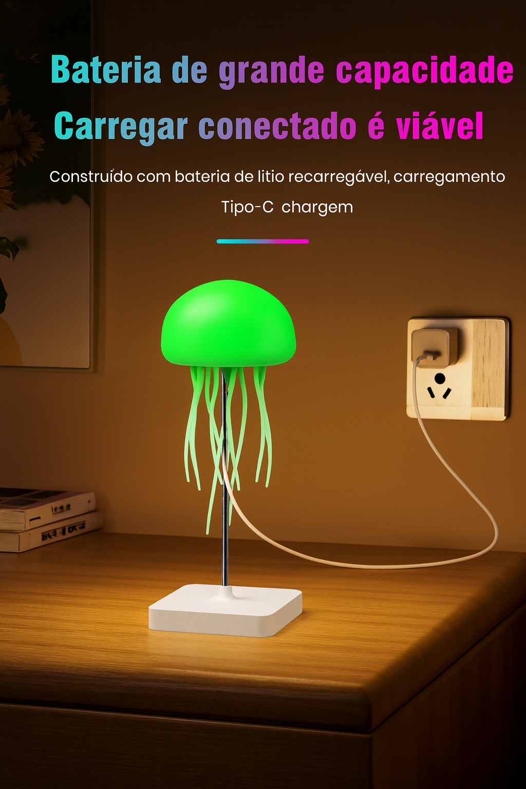 Luminária de cabeceira LED Nihgt Light controle de voz, gradiente.