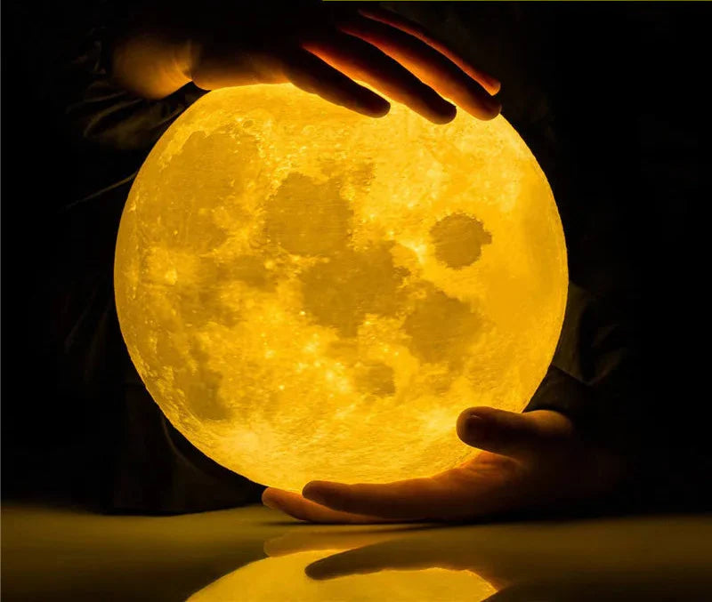 Luminária Lunar 3D com Controle por LED recarregável.