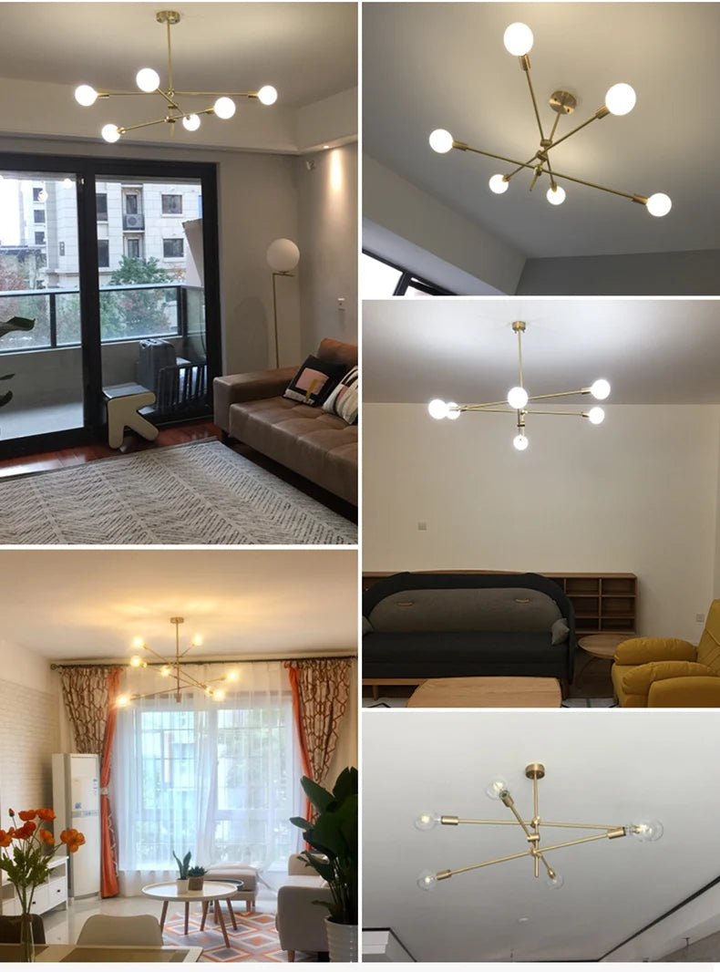 Lustre Molecular Magic Bean Dourado| Retrô Luxo| Rotacionável