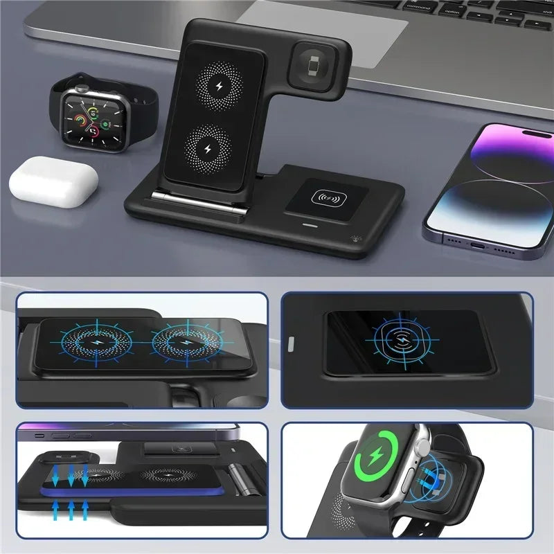 Carregador Sem Fio 3 em 1 Dobrável – iPhone, Apple Watch e AirPods | Samsung