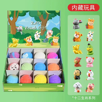 12Pcs Children's Toy Zodiac Animal Bath Salt Balls Ocean Bath Salt Balls Cleaning Bubble Balls Sea Salt Flower And Fruit Flavor