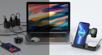 Carregador Sem Fio 3 em 1 Dobrável – iPhone, Apple Watch e AirPods | Samsung