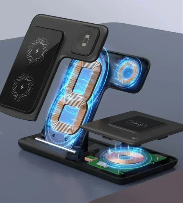 Carregador Sem Fio 3 em 1 Dobrável – iPhone, Apple Watch e AirPods | Samsung