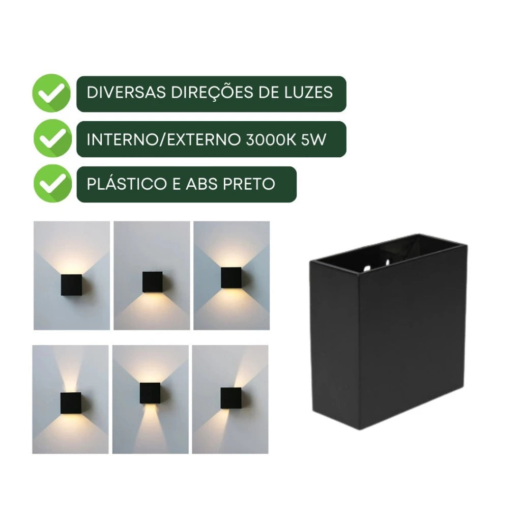 Arandela LED Facho Duplo Ajustável 5W – Interno e Externo