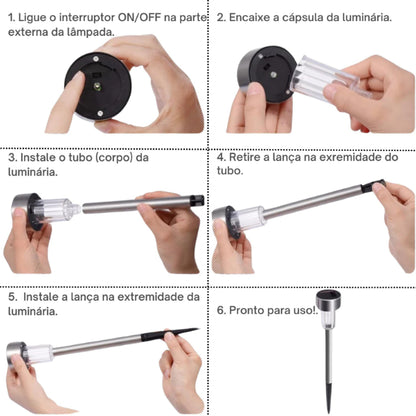 Kit Luminária Solar Balizador Espeto LED Jardim – Luz Quente, Fria ou RGB