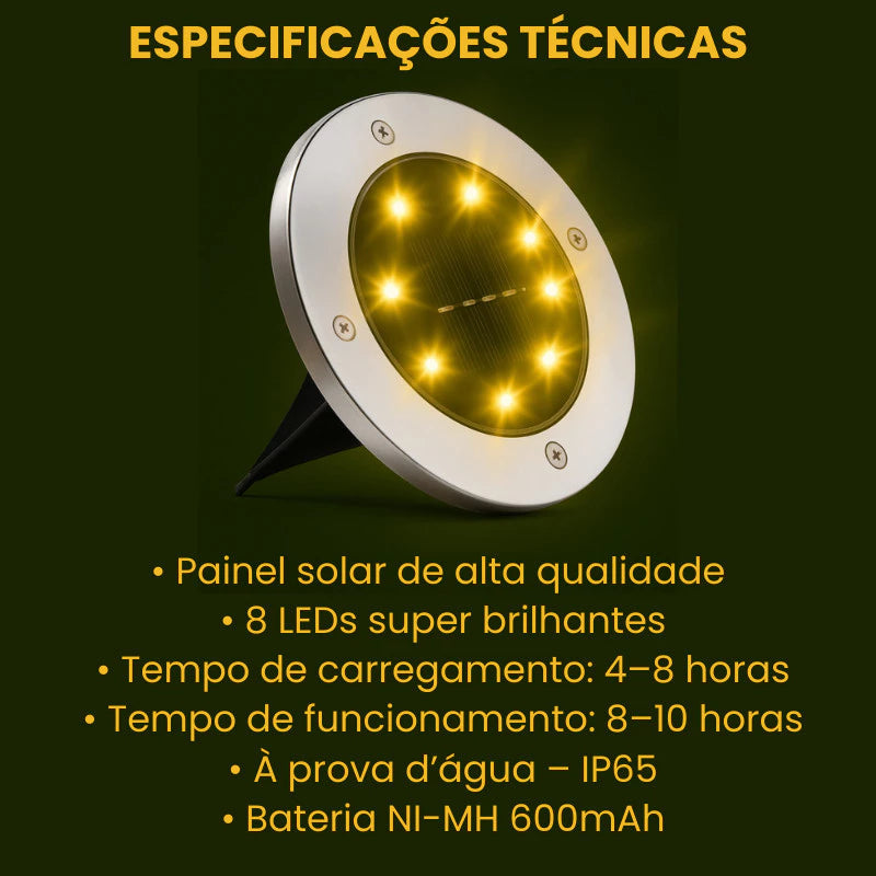 Kit 4 Luminárias Solares para Jardim LED Alto Brilho – Luz Amarela